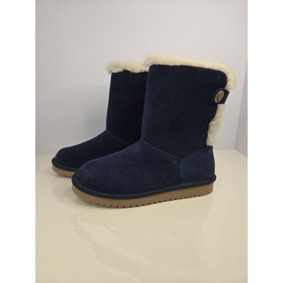 Koolaburra By Ugg Blue Suede Mid Calf  Sz 7 Fur Lining Snow Boot Comfy & Warm - Picture 3 of 10